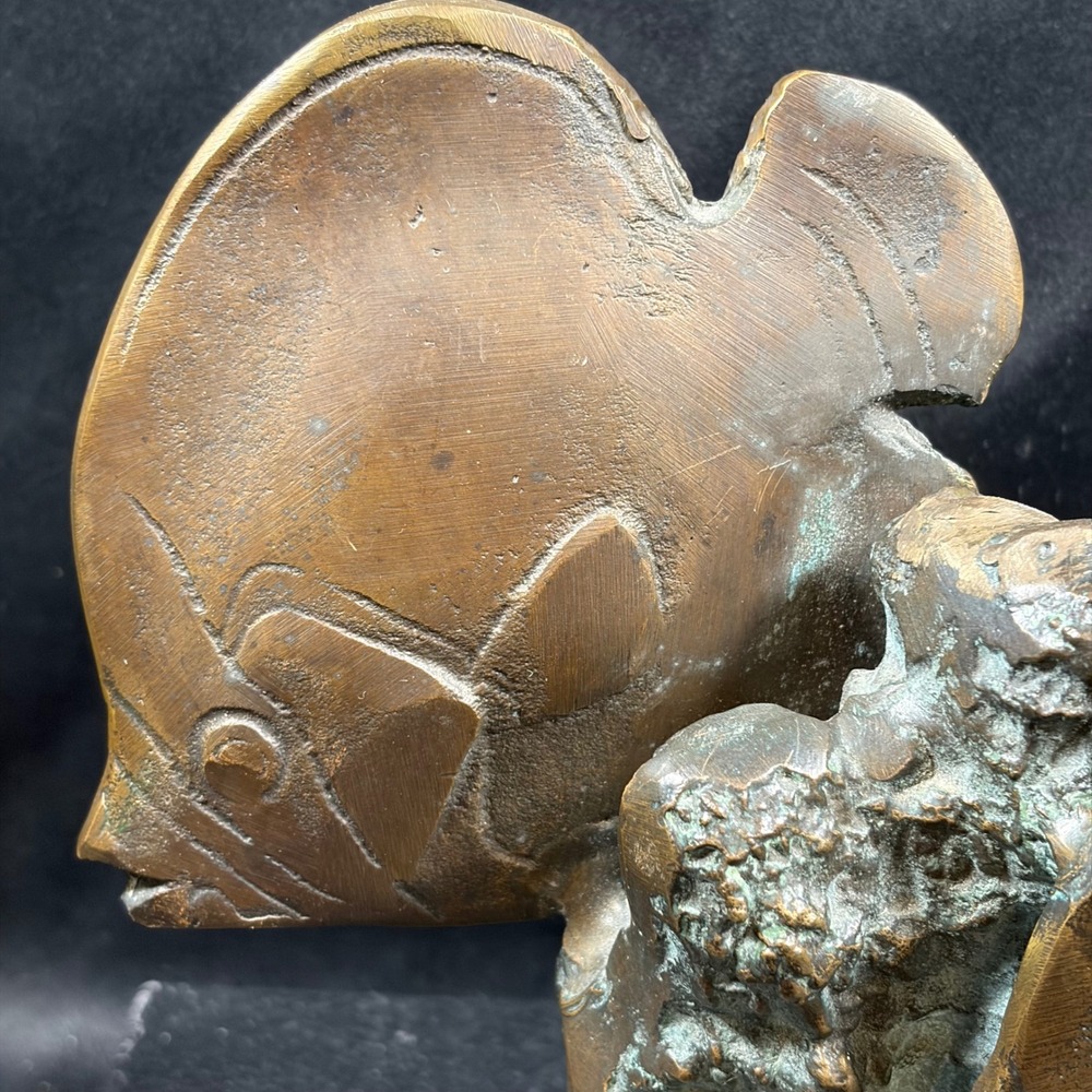 Vintage Bronze Angel Fish Sculpture Tropical Sea Life Coral Reef Verdigris 6x8 - Picture 15 of 15
